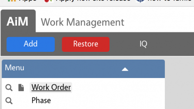 Work Management menu to Work Order